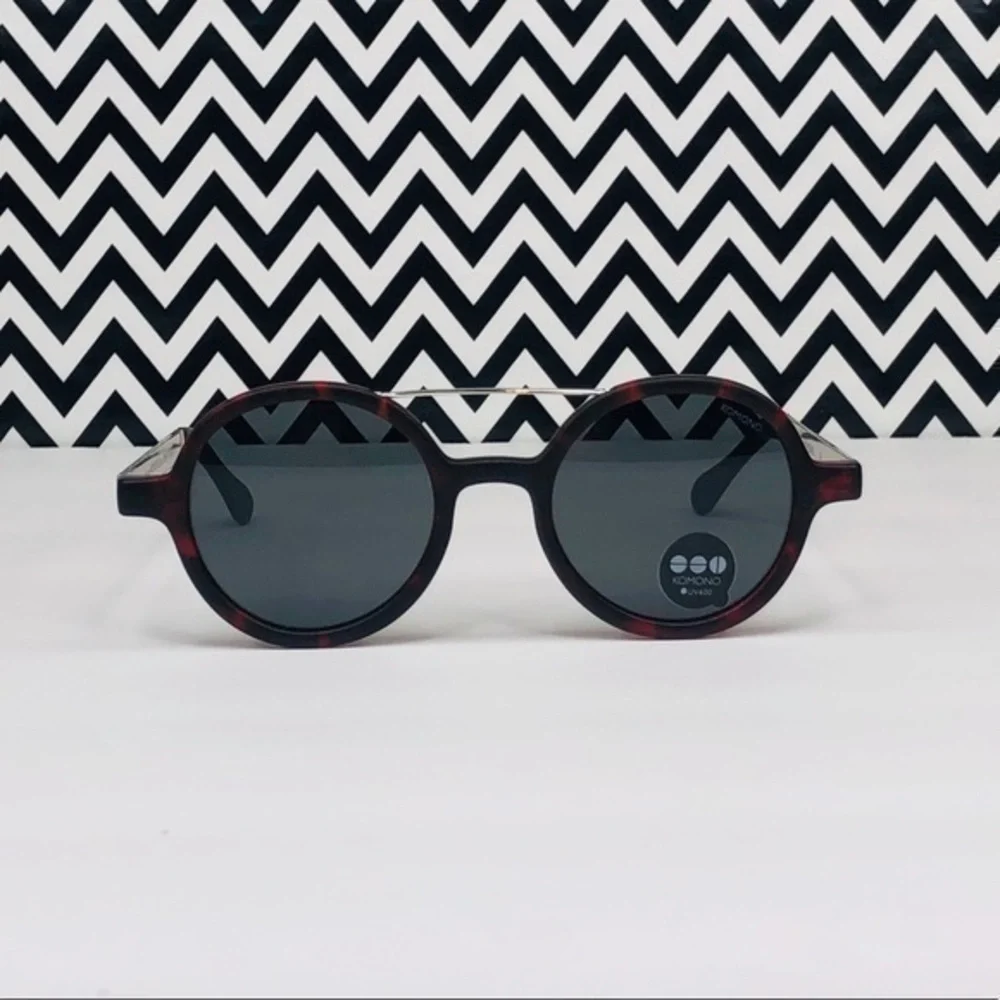 KOMONO Vivien Tortoise Silver Sunglasses NEW round red metal